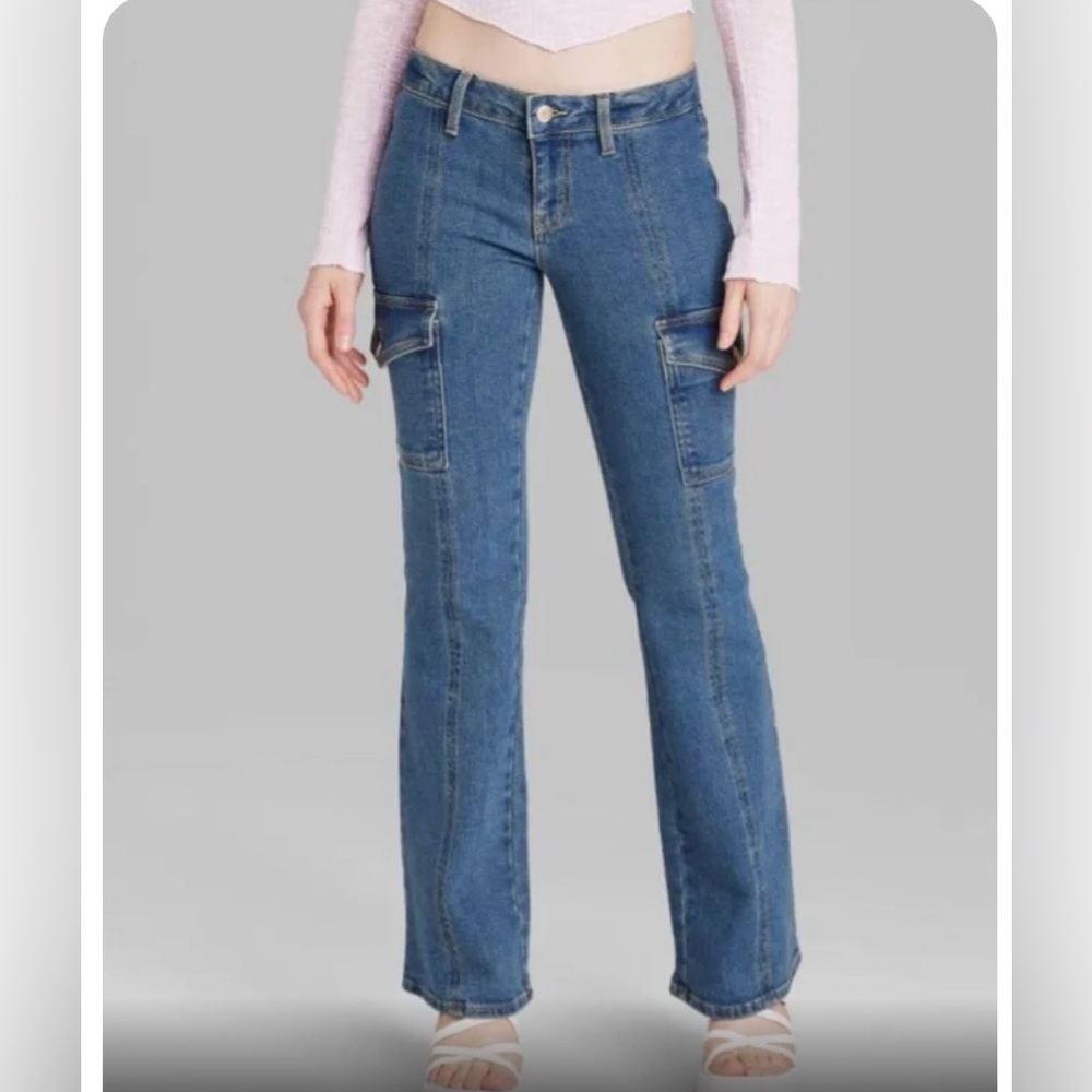 WILD FABLE Jeans Women’s Cargo Flare Blue Denim Plus Size 24 NWT